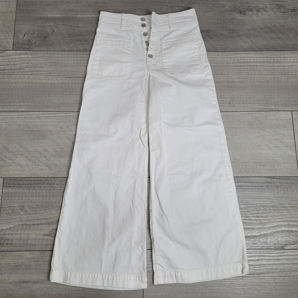 We The Free Colette Jeans Women Size 25 High Rise Button Fly Wide Leg Crop Boho - Picture 5 of 16